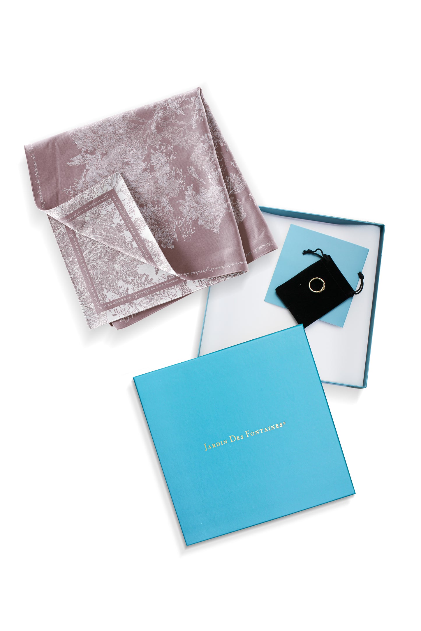 "Toile De Jouy" Silky Scarf Gift Set (Double Face Silky Scarf and Scarf Ring)