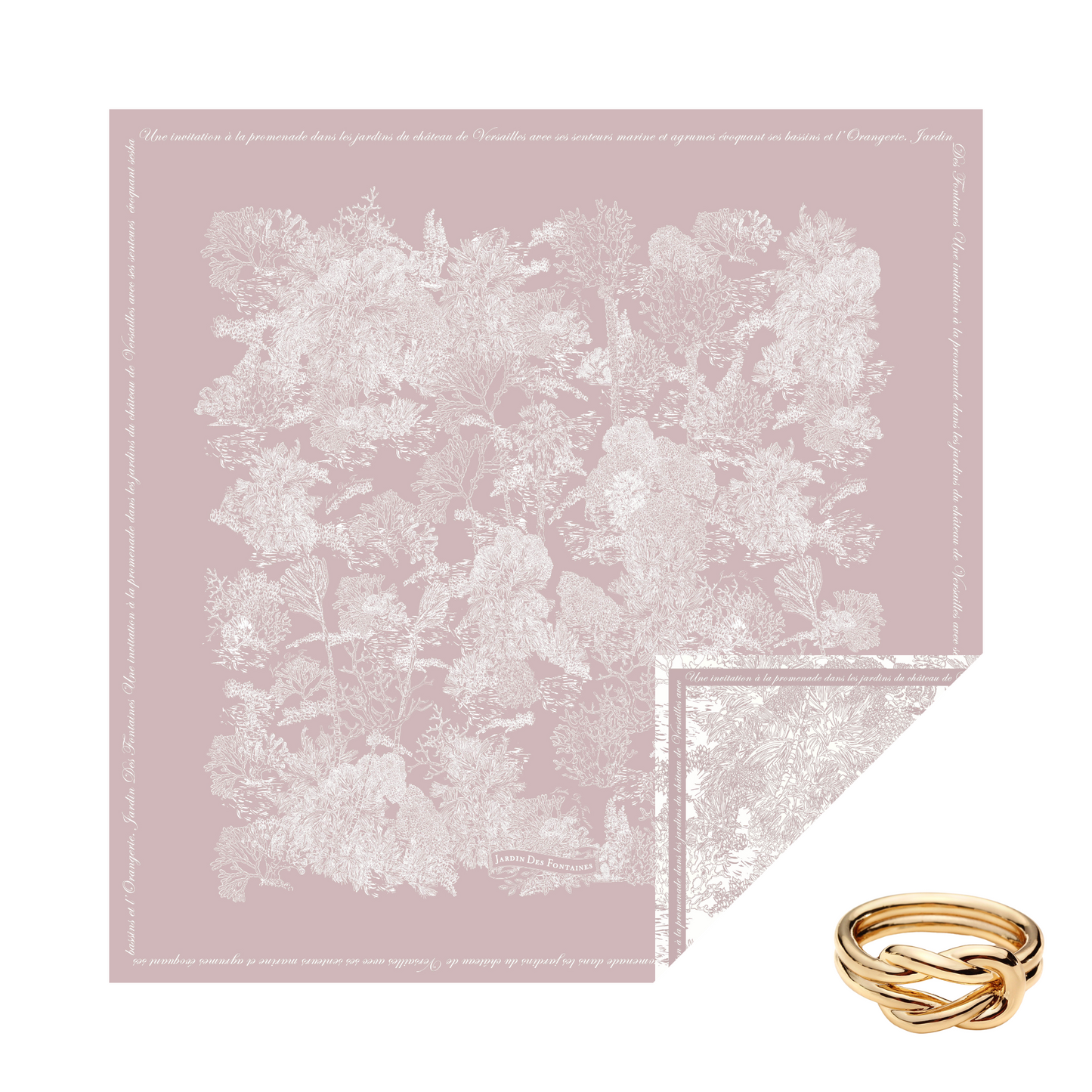 "Toile De Jouy" Silky Scarf Gift Set (Double Face Silky Scarf and Scarf Ring)