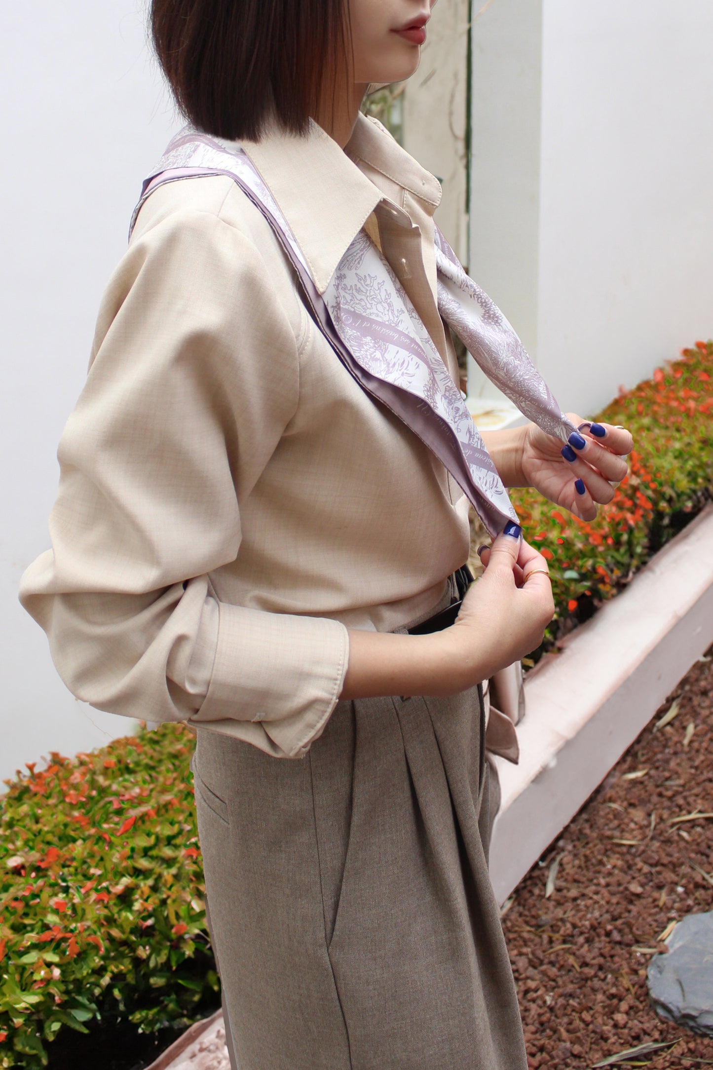 "Toile De Jouy" Silky Scarf Gift Set (Double Face Silky Scarf and Scarf Ring)