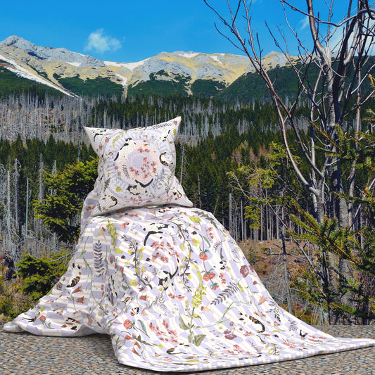 "Yogis Cat and Flower" Quilt Blanket Pillow 2 in 1