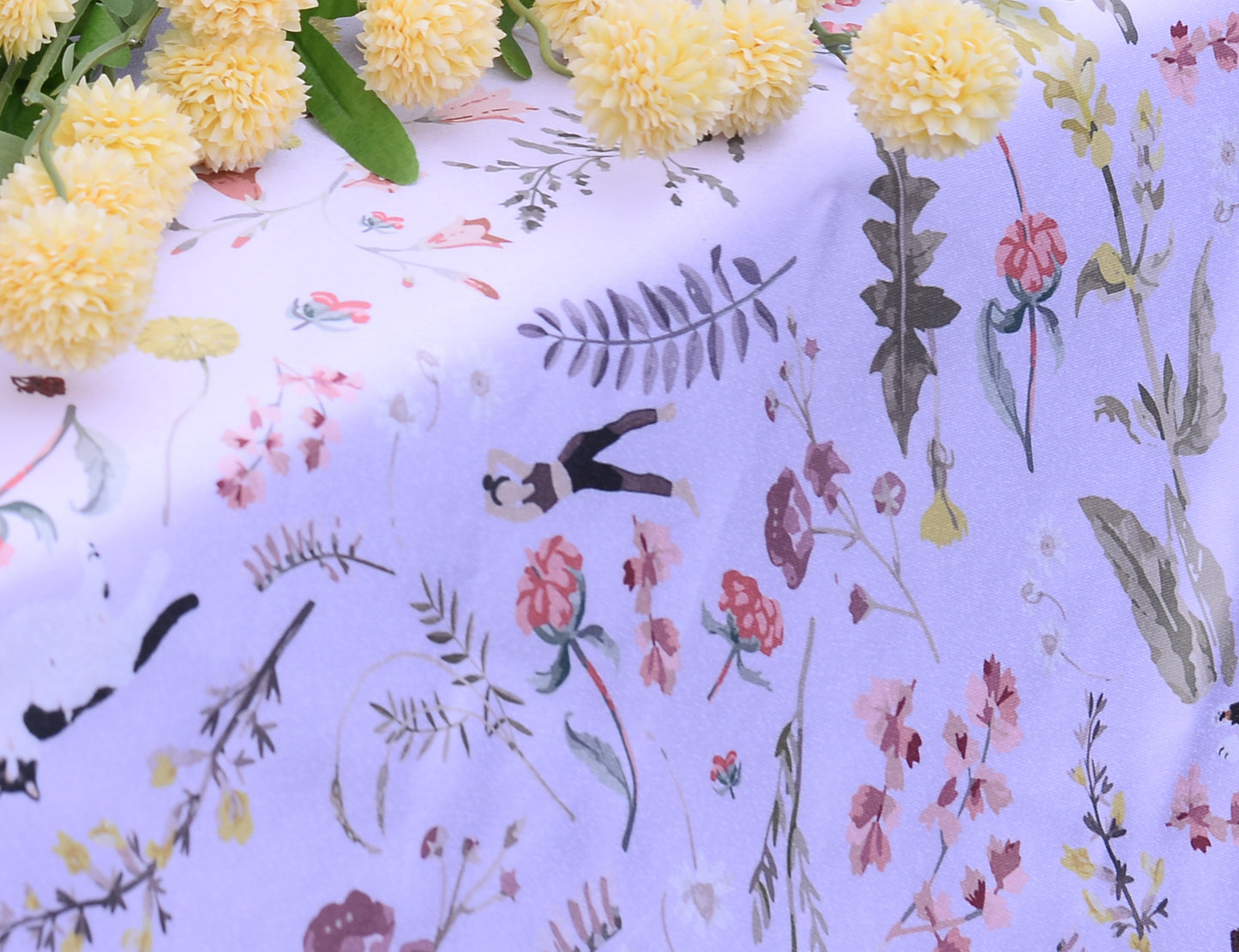 "Yogis Cat and Flower" Purple Field Waterproof Tablecloth