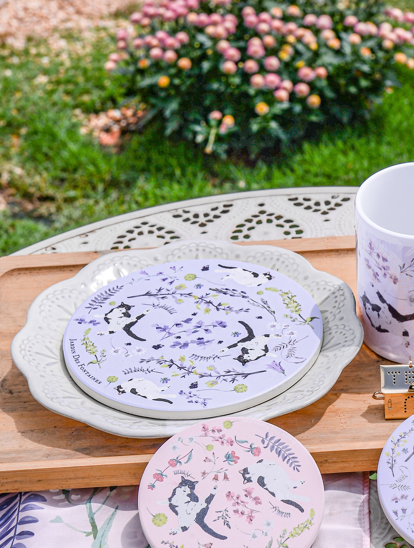 "Yogis Cat and Flower" Ceramic Potholder,  Hot Pad