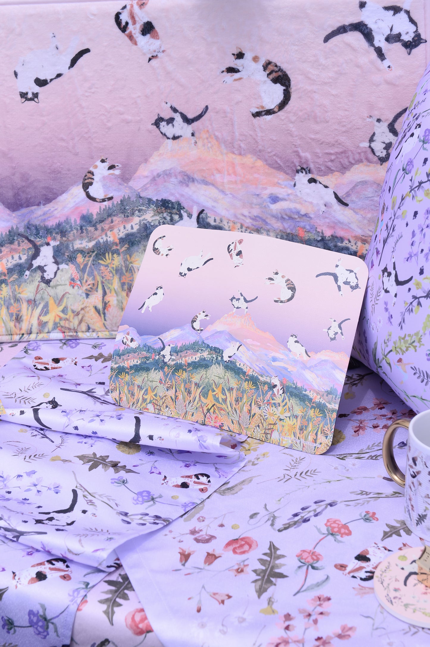 "Yogis Cat and Flower" PU Leather Mouse Pad
