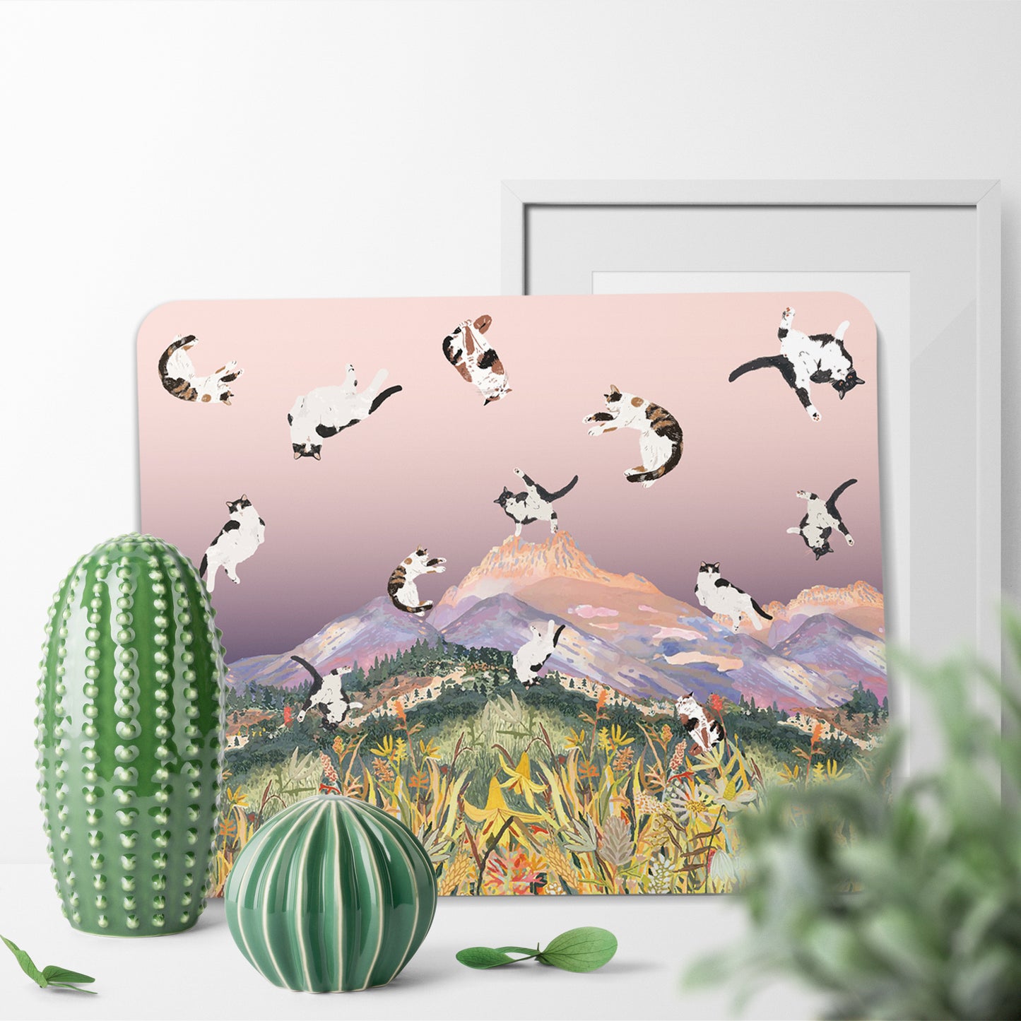 "Yogis Cat and Flower" PU Leather Mouse Pad