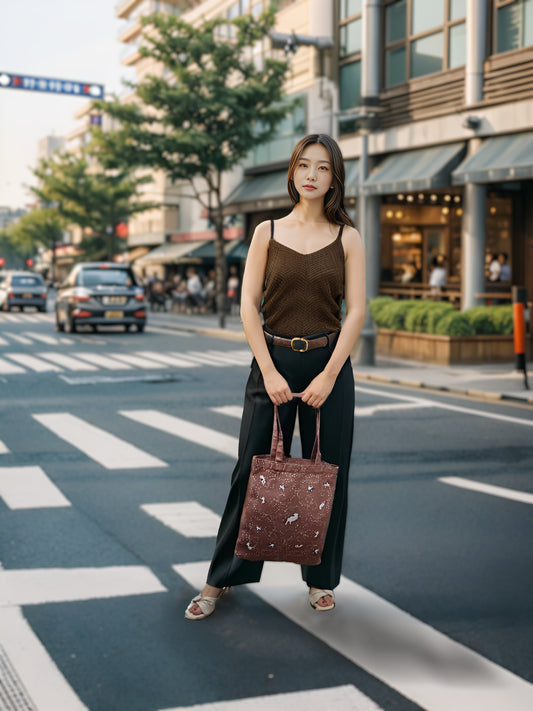 "Yogis Cat and Flower" Brown Tatra Mountain Tote Bag
