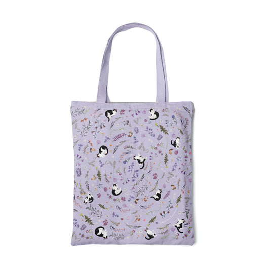 "Yogis Cat and Flower" Snowball Purple Tote Bag