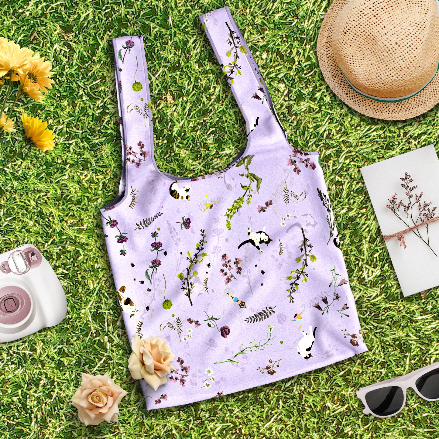 "Yogis Cat and Flower" Ultra Light Foldable Eco-Bag