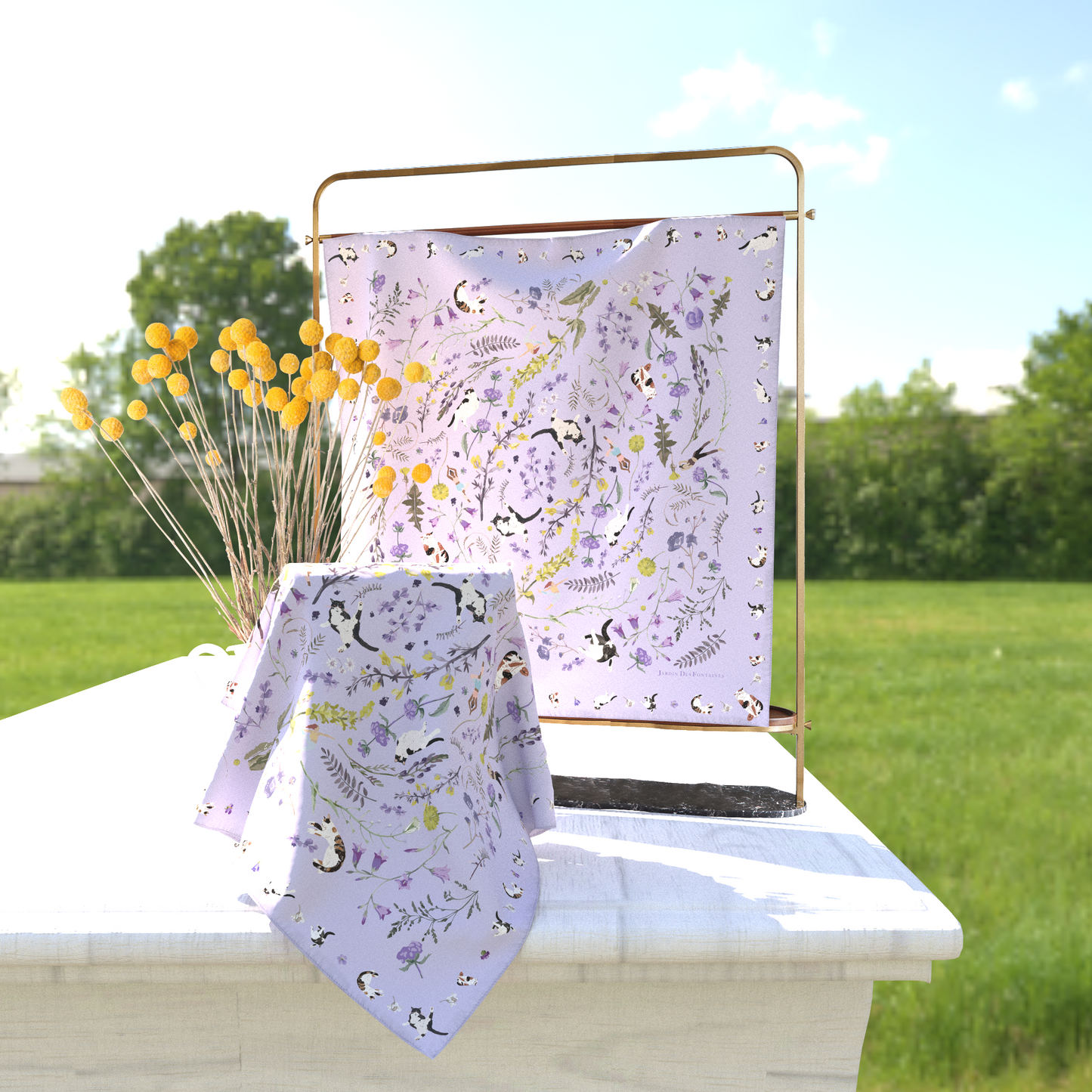 "Yogis Cat and Flower" 60cm Silky Scarf