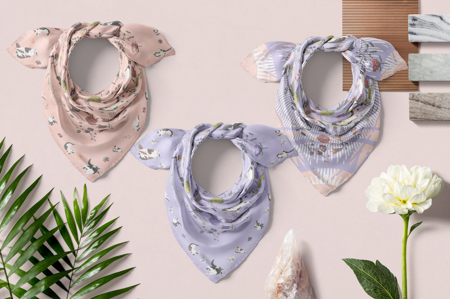 "Yogis Cat and Flower" 60cm Silky Scarf