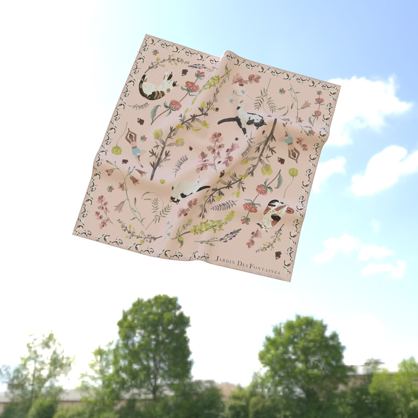 "Yogis Cat and Flower" 45cm Silky Scarf