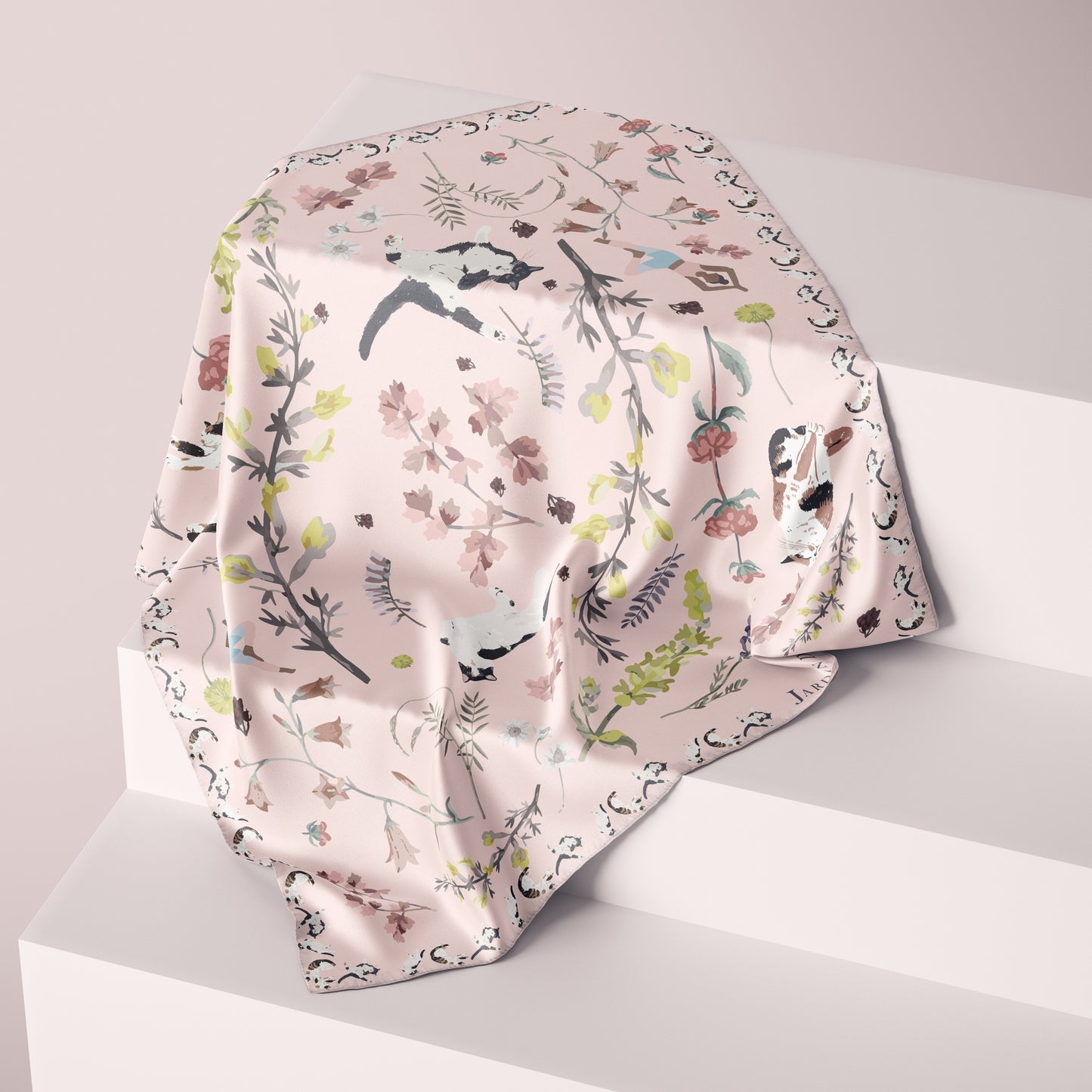 "Yogis Cat and Flower" 45cm Silky Scarf