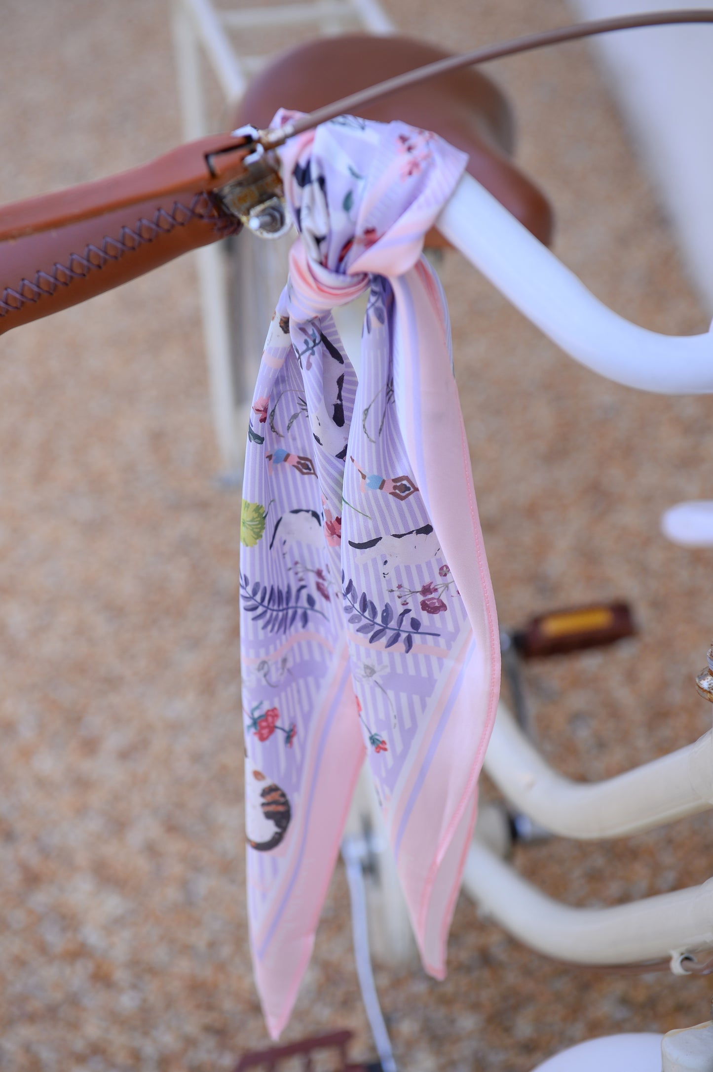 "Yogis Cat and Flower" Diamond Shape Silky Scarf