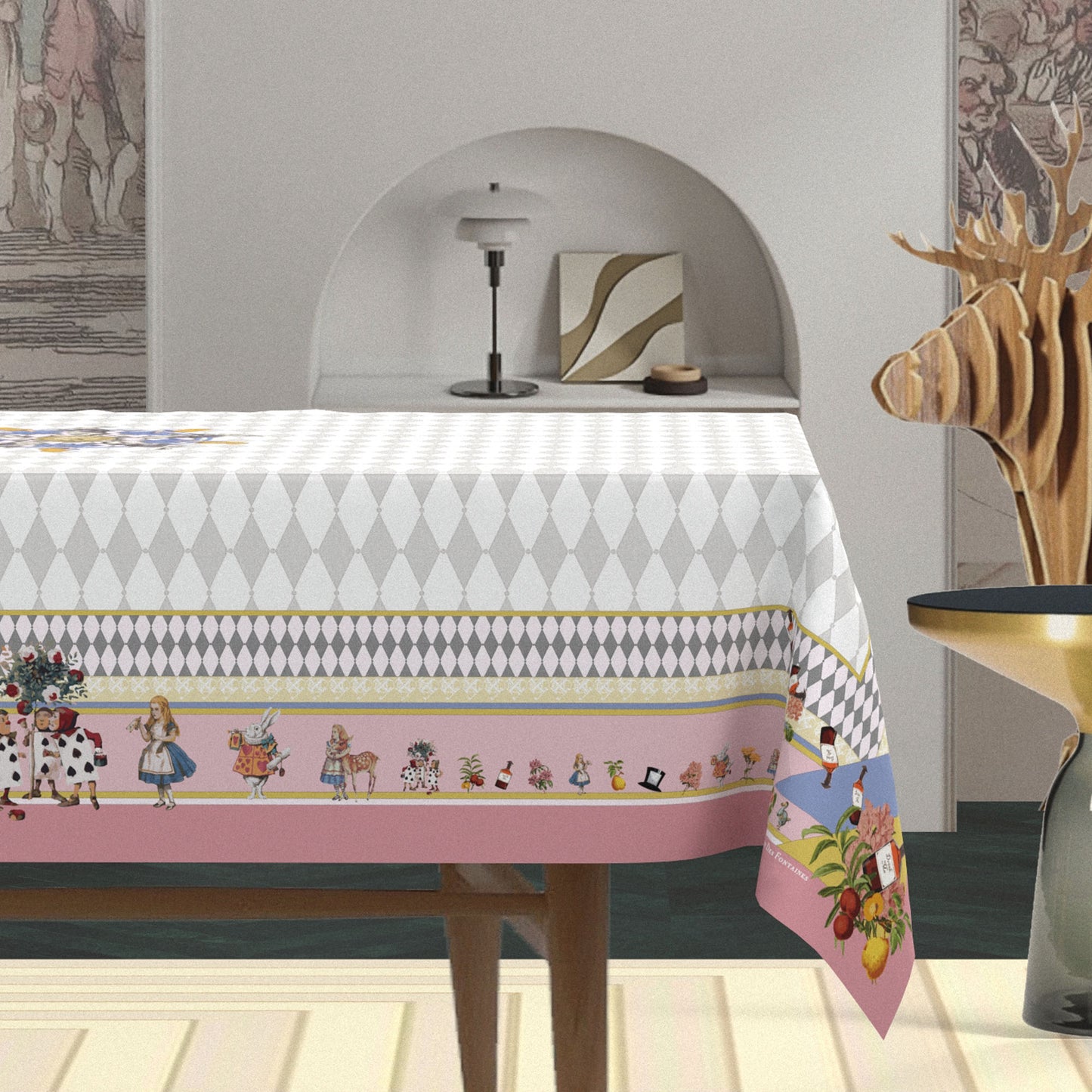 "Wonderful Adventure Dream" Pink Argyle Waterproof Tablecloth