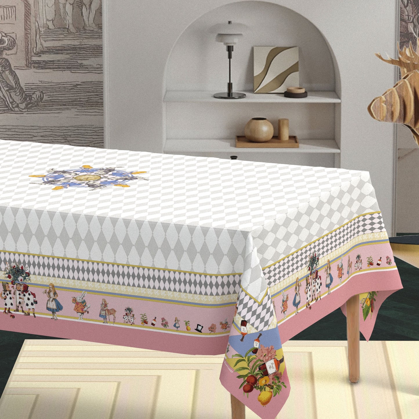 "Wonderful Adventure Dream" Pink Argyle Waterproof Tablecloth