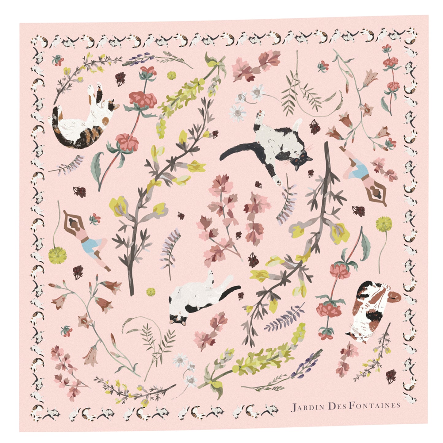 "Yogis Cat and Flower" 45cm Silky Scarf