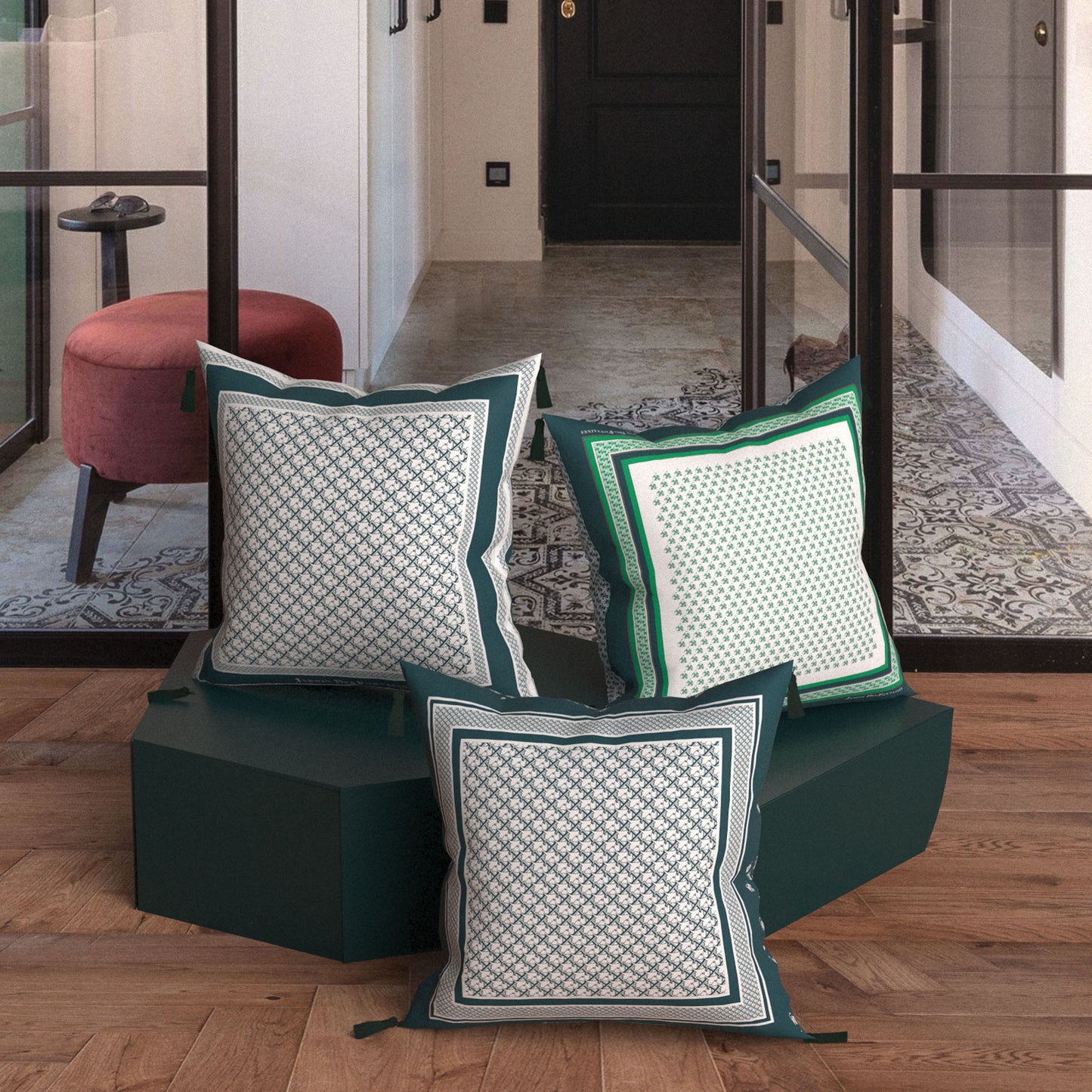 "Jardin Des Fontaines" Monogram Cushion, Throw Pillow