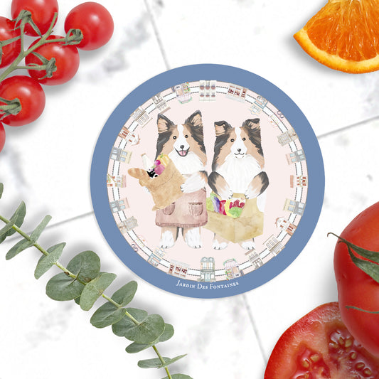 "Oh My Dog" Rough Collie & Vegetable Ceramic Coaster