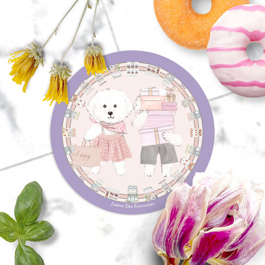"Oh My Dog" Shopping Bichon Ceramic Coaster