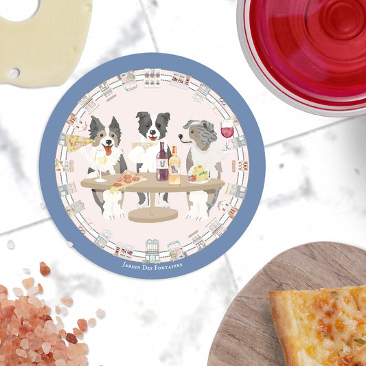 "Oh My Dog" Border Collie & Pizza Ceramic Coaster