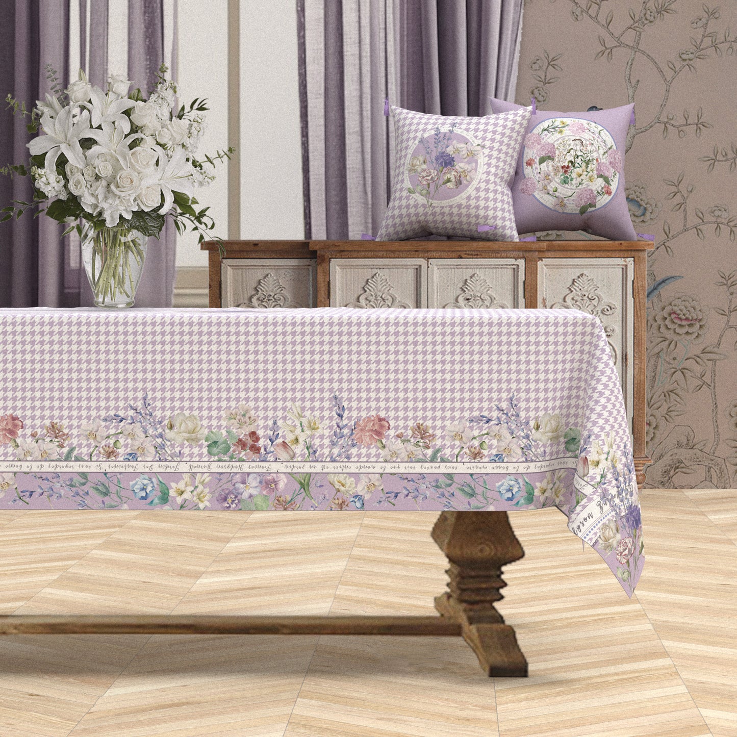 "Secret Violet Garden" Houndstooth Waterproof Tablecloth