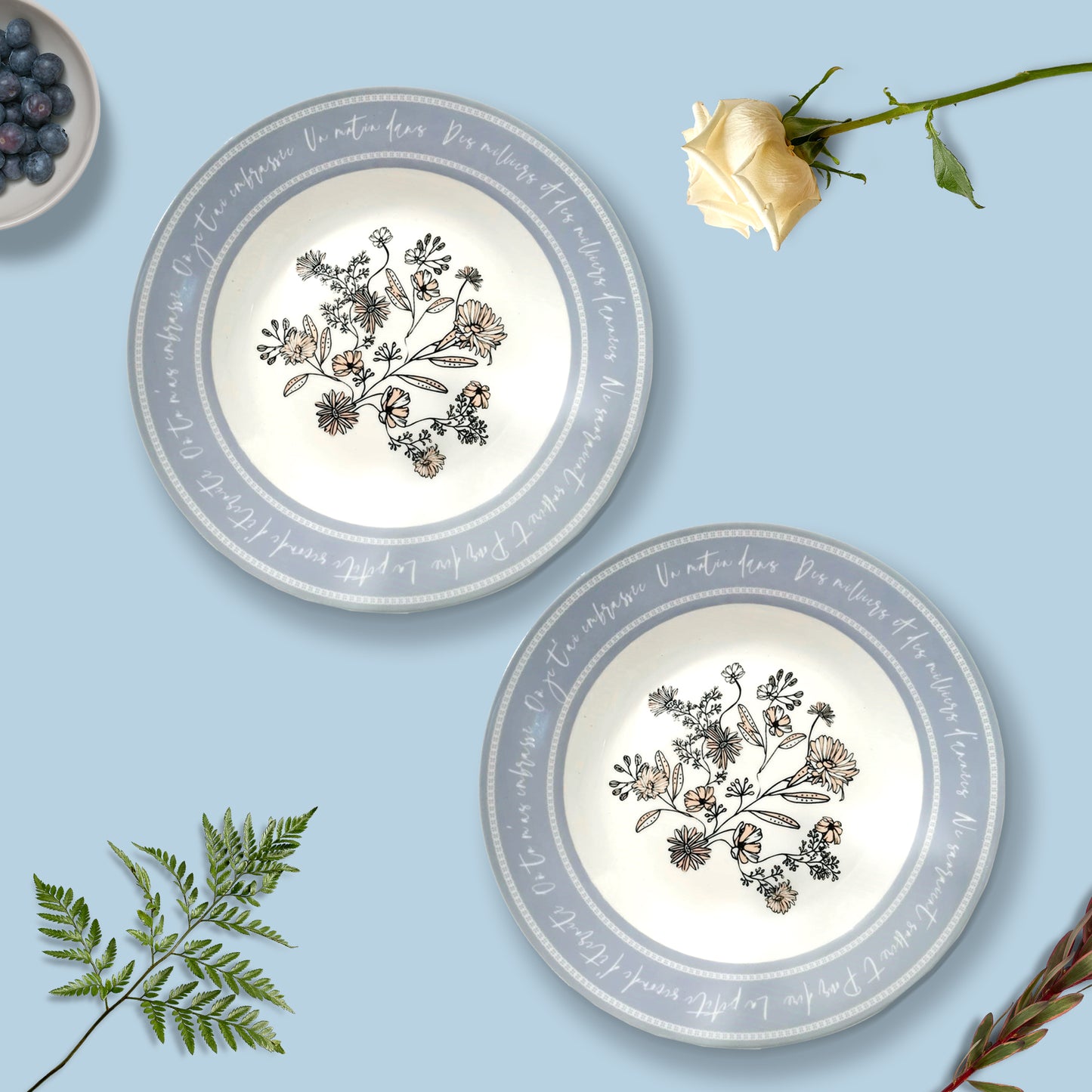 "Wild Blue Yonder" Set Of Two Porcelain 9" Dinner Plates (Deep Plates)