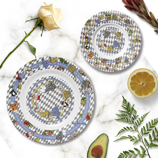 "Wonderful Adventure Dream" Set Of Porcelain 6" and 8" Dinner Plates (Deep Plates)
