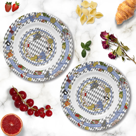 "Wonderful Adventure Dream" Set Of Two Porcelain 8" Dinner Plates (Deep Plates)
