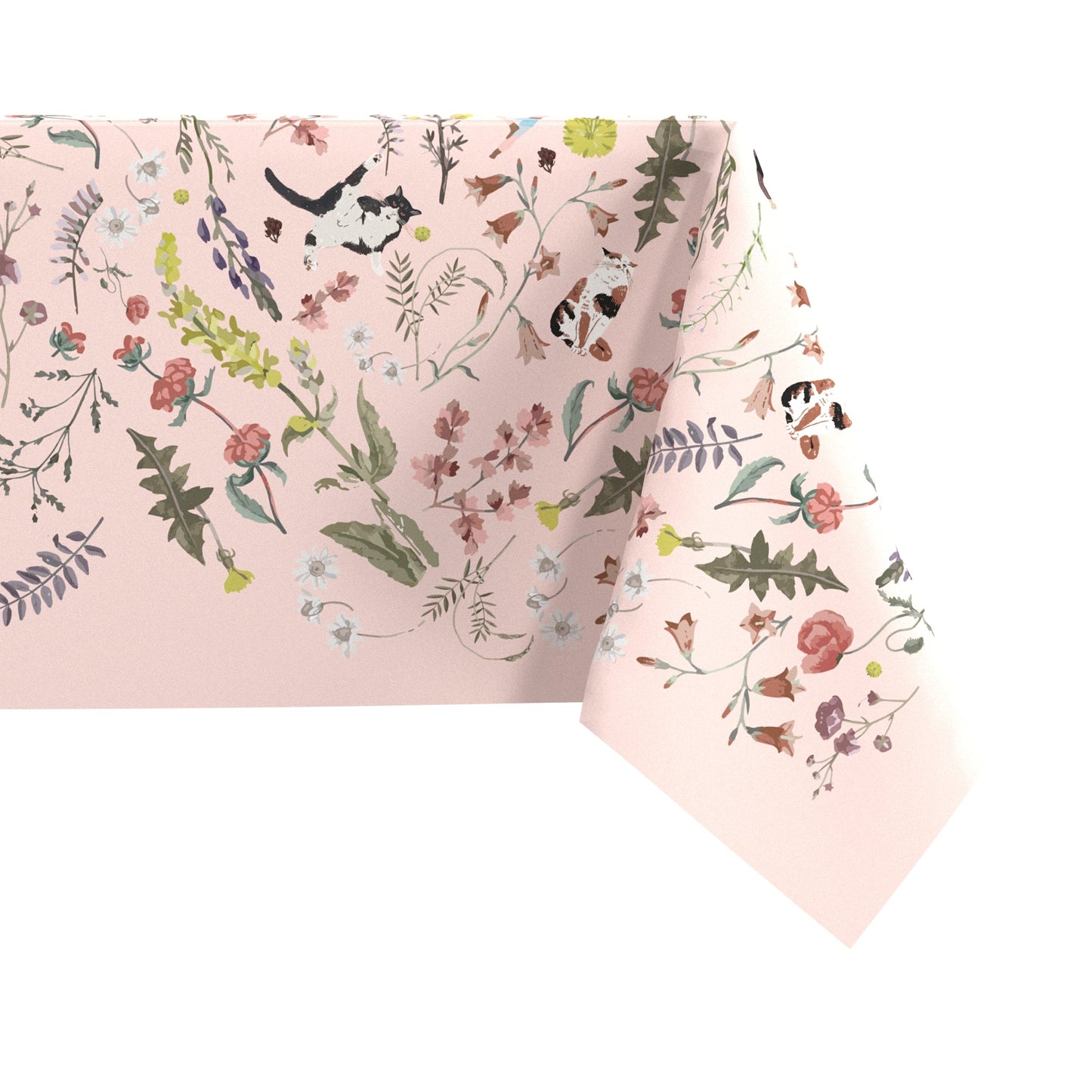 "Yogis Cat and Flower" Pink Field Waterproof Tablecloth