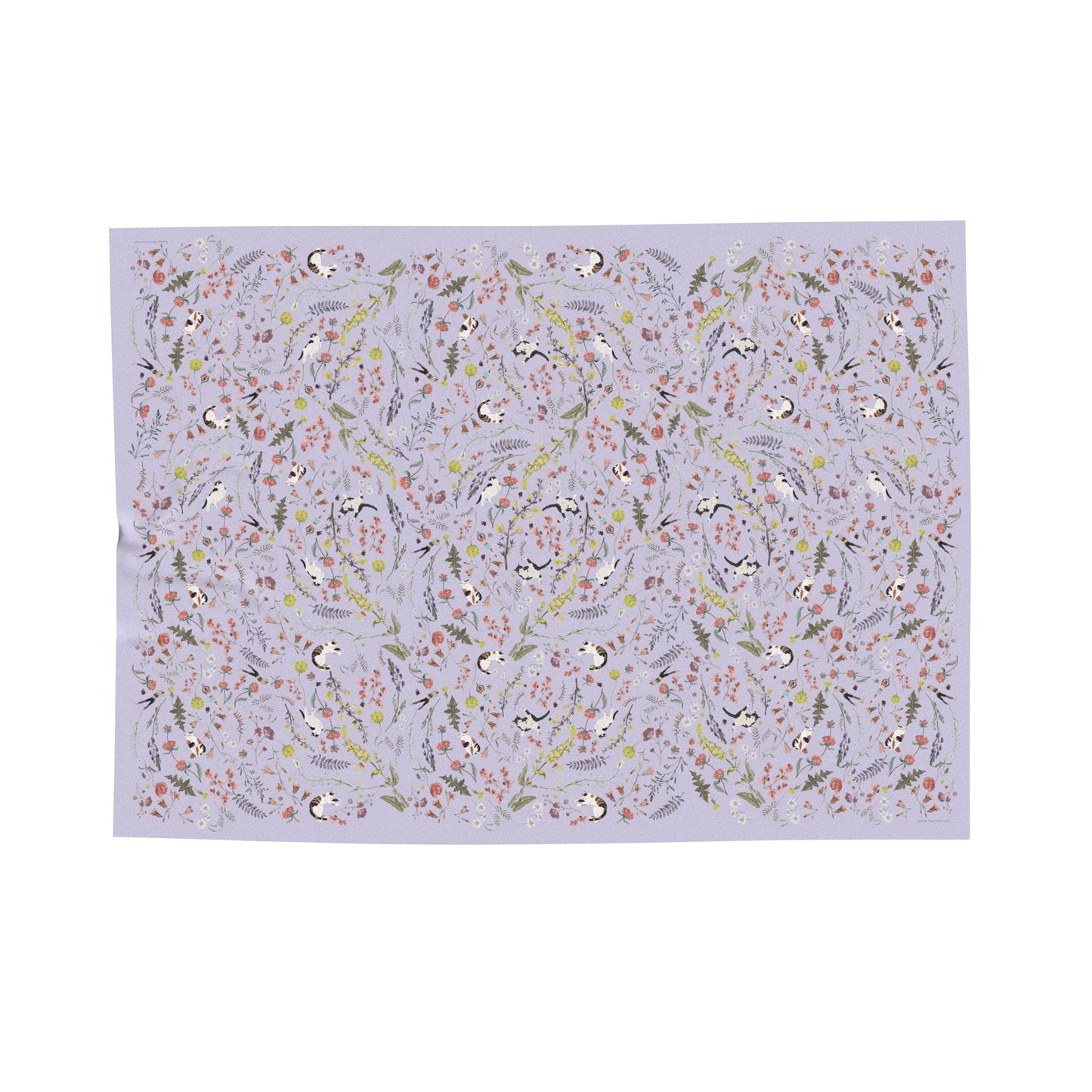 "Yogis Cat and Flower" Purple Field Waterproof Tablecloth