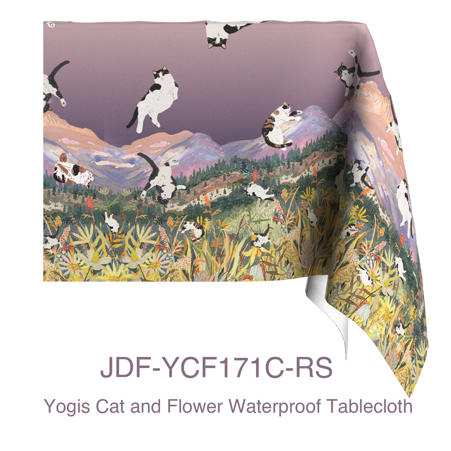 "Yogis Cat and Flower" Rain Of Cat Waterproof Tablecloth