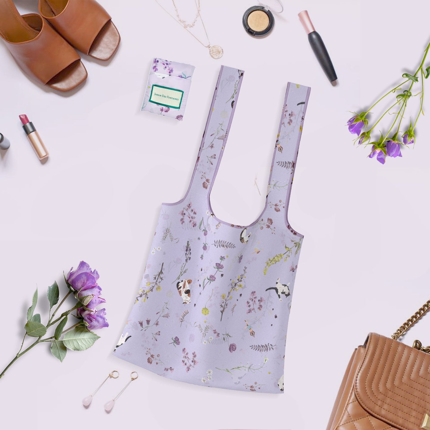 "Yogis Cat and Flower" Ultra Light Foldable Eco-Bag