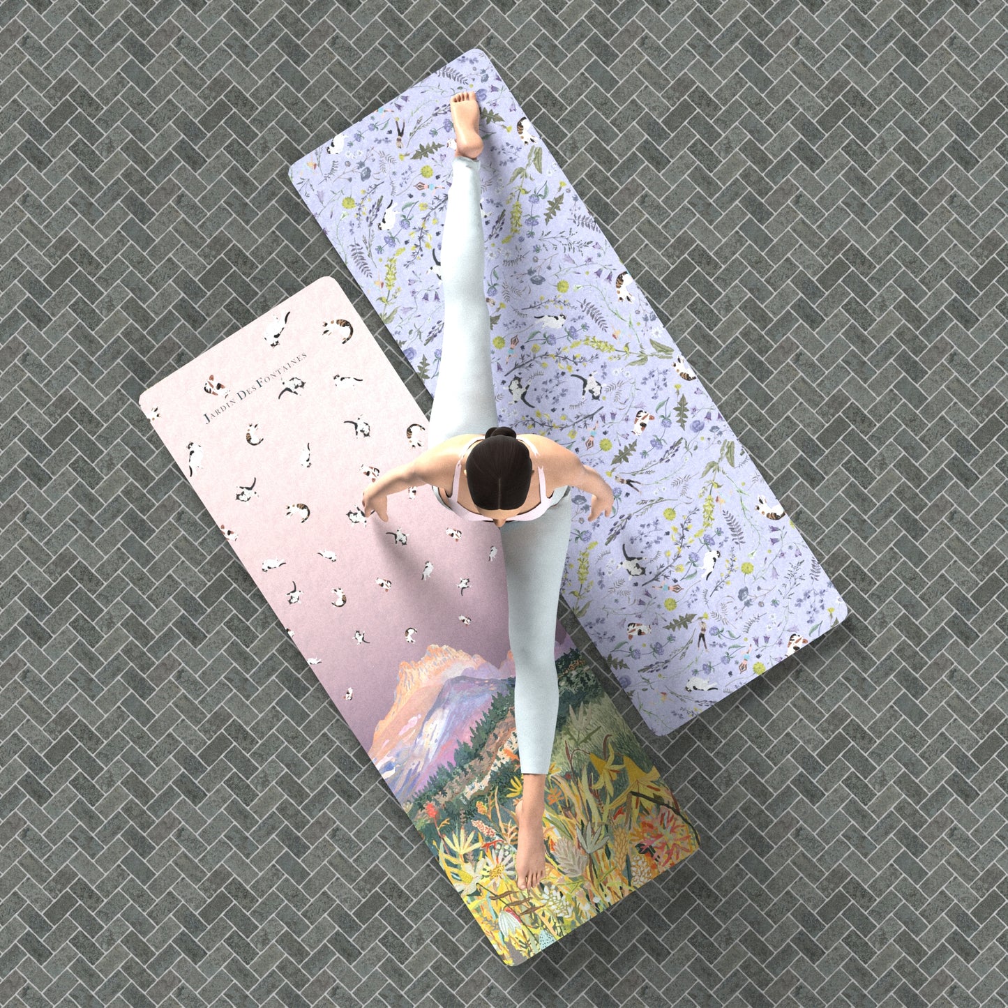 "Yogis Cat and Flower" Non-Slip Yoga Mat 5 mm and 1.5 mm Travel Yoga Mat, JMAT